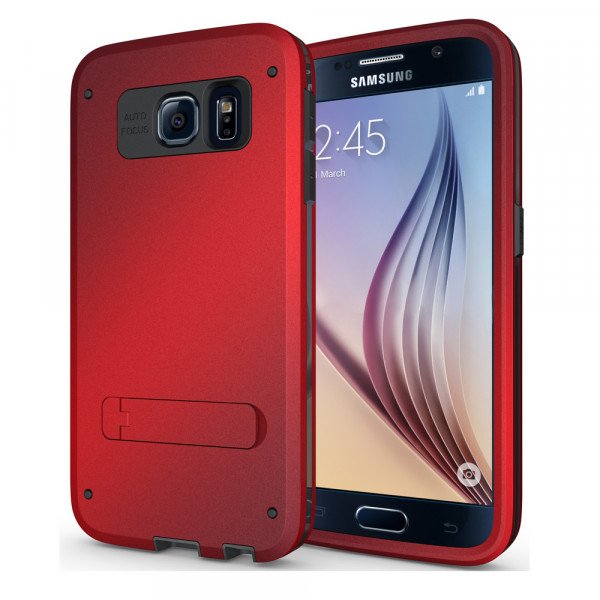 Wholesale Galaxy S6 Strong Armor Hybrid with Stand (Red)